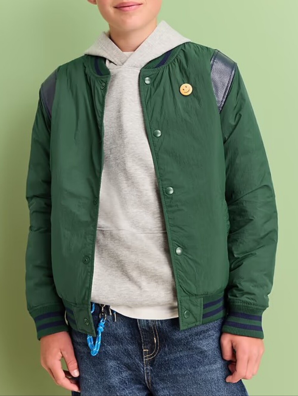 New Boys Green Bomber Jacket Water Resistant Vintage Style Spring Jacket Size XL